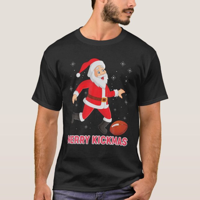 Camiseta Merry Kickmas Santa Playing Football Kick Christma (Frente)