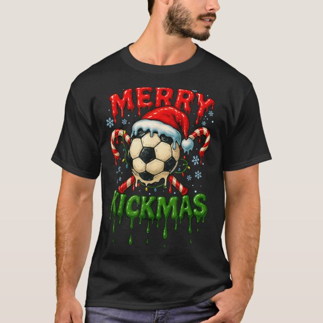 Camiseta Merry Kickmas Soccer Christmas Candy Cane Ice Crea (Frente)