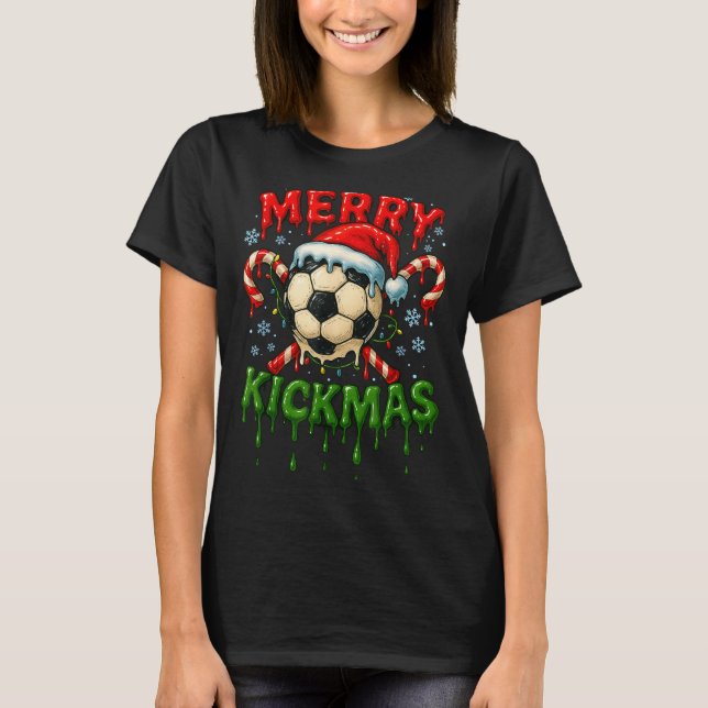 Camiseta Merry Kickmas Soccer Christmas Candy Cane Ice Crea (Frente)