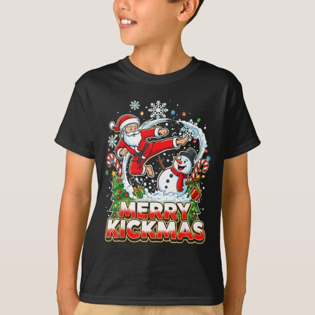 Camiseta Merry Kickmas Ugly Christmas Jiu Jitsu Funny Santa (Frente)