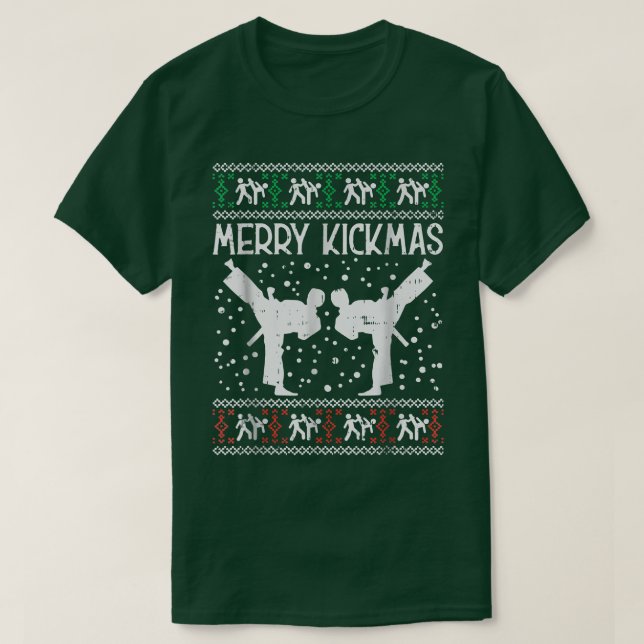 Camiseta Merry Kickmas Ugly Christmas Karate Jiu Jitsu Mart (Frente do Design)