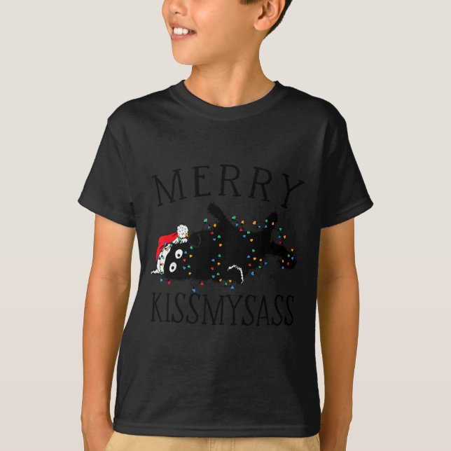 Camiseta Merry Kissmy Angry Cat Christmas Funny Sarcastic H (Frente)