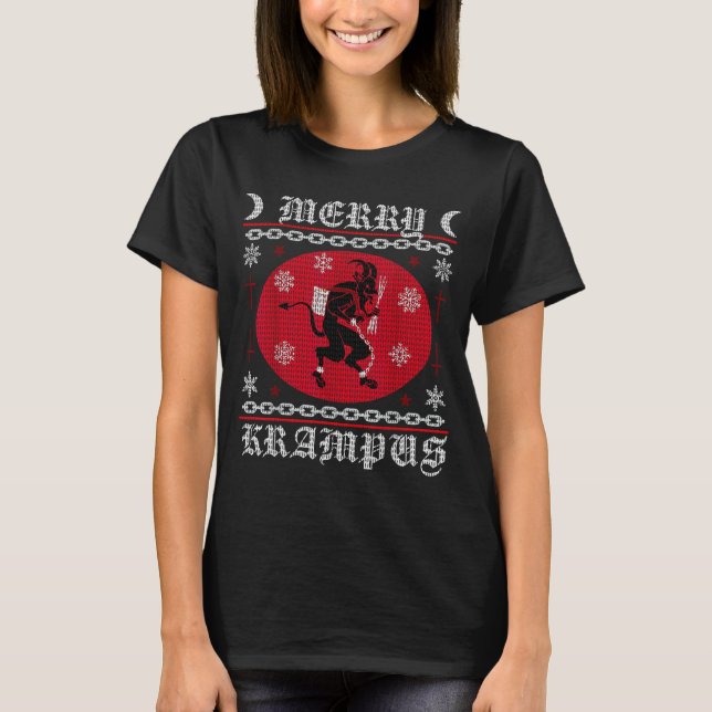 Camiseta Merry Krampus. Goth Christmas Ugly Sweater. Krampu (Frente)