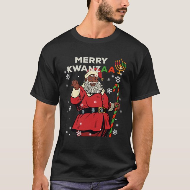 Camiseta Merry Kwanzaa Santa Claus Black Christmas African  (Frente)