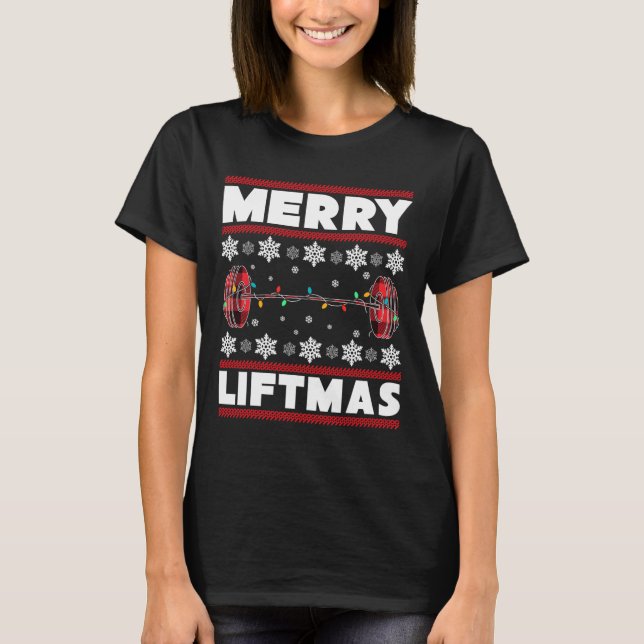 Camiseta Merry Liftmas Fun Christmas Gym Workout Fitness Gi (Frente)
