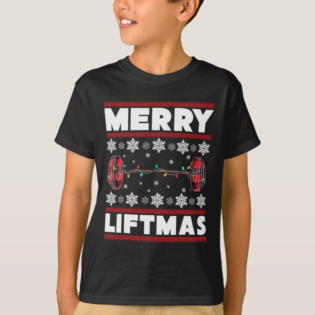Camiseta Merry Liftmas Fun Christmas Gym Workout Fitness Gi (Frente)