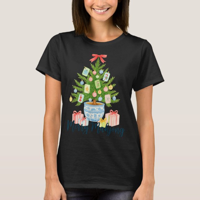 Camiseta Merry Mahjong Christmas Tree Chinoiserie Holiday  (Frente)