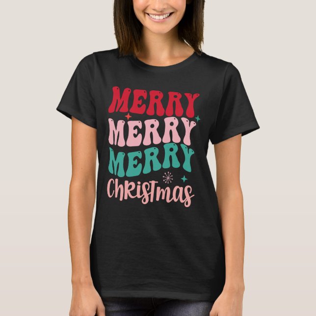 Camiseta Merry Merry Merry Christmas Retro (Frente)