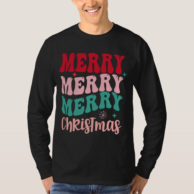 Camiseta Merry Merry Merry Christmas Retro (Frente)