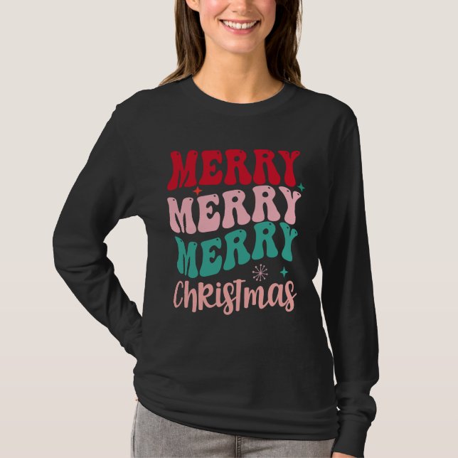 Camiseta Merry Merry Merry Christmas Retro (Frente)