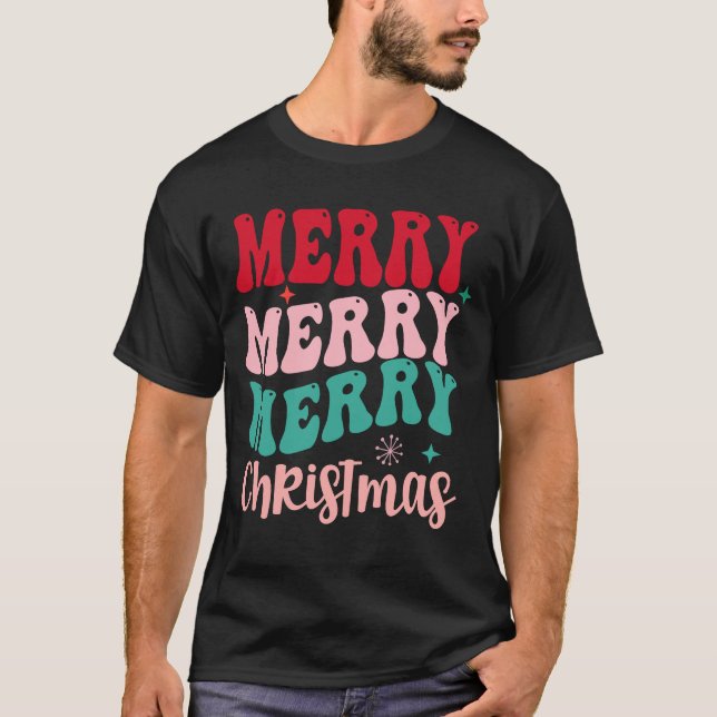 Camiseta Merry Merry Merry Christmas Retro (Frente)