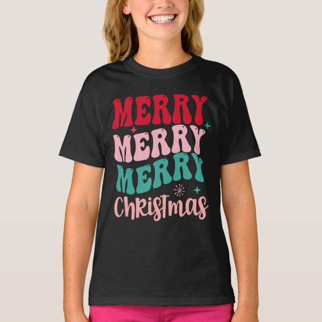 Camiseta Merry Merry Merry Christmas Retro (Frente)