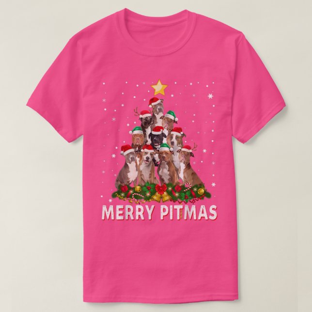 Camiseta Merry Pitmas Pitbull Dog Ugly Christmas Sweater Tr (Frente do Design)