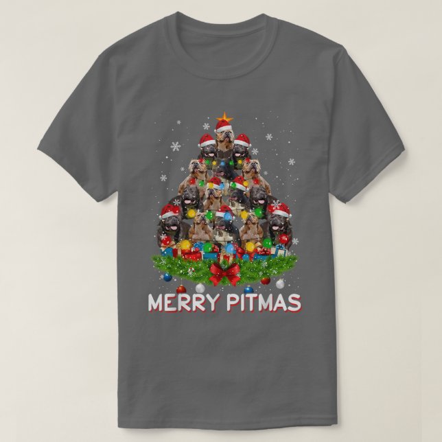 Camiseta Merry Pitmas Pitbull Dog Ugly Christmas Sweater Tr (Frente do Design)