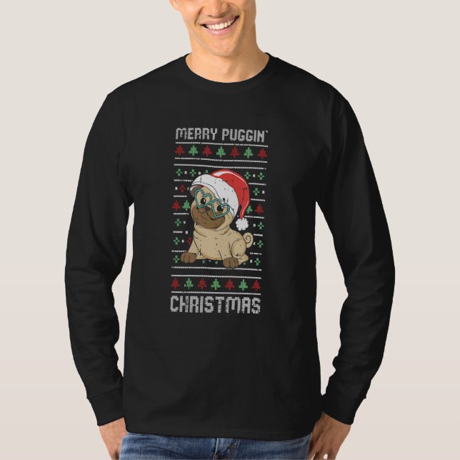 Camiseta Merry Puggin Christmas Pajama  Pug Dog Puppy Ugly  (Frente)