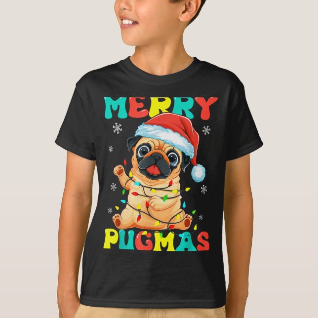 Camiseta Merry Pugmas Pug Christmas Santa Pug Xmas Lights D (Frente)
