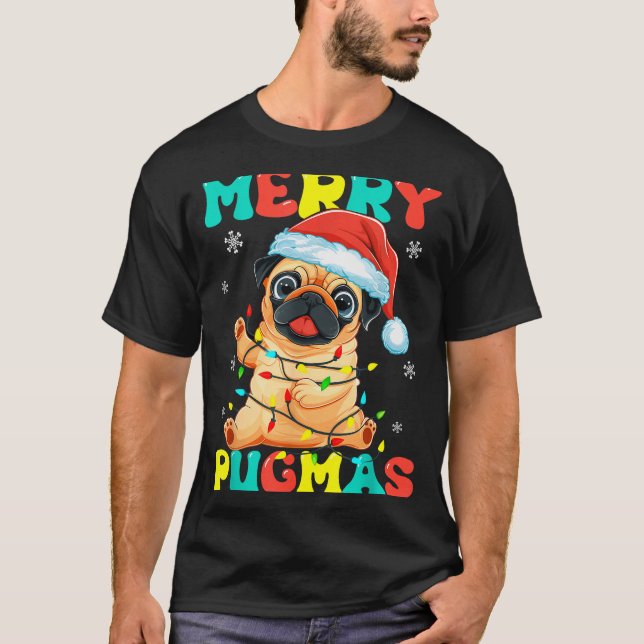 Camiseta Merry Pugmas Pug Christmas Santa Pug Xmas Lights D (Frente)