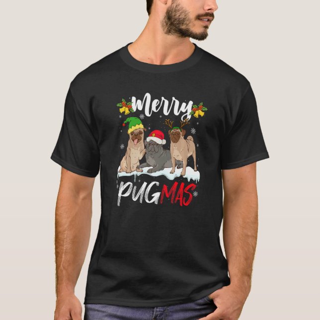 Camiseta Merry Pugmas  Santa Reindeer Elf Pug Dog Christmas (Frente)