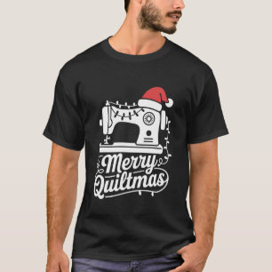 Camiseta Merry Quiltmas Máquina de Costura Chapéu de Papai