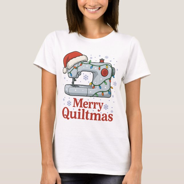 Camiseta Merry Quiltmas Sewing Machine 7 (Frente)