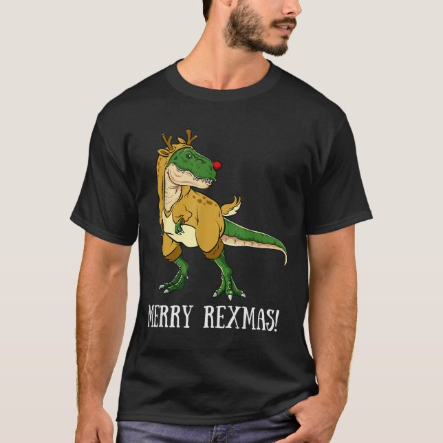 Camiseta Merry Rexmas Reindeer T-rex Rudolph Dinosaur Chris (Frente)