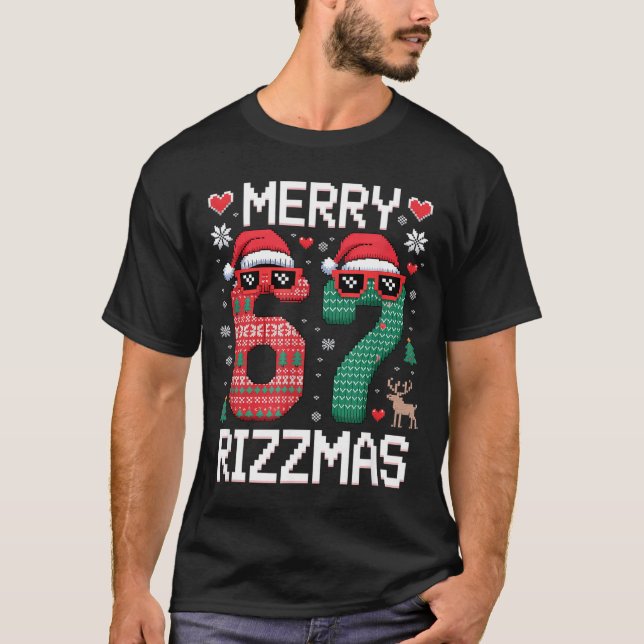 Camiseta Merry Rizzmas 67 Knitted Sweater Sungles Funny  (Frente)