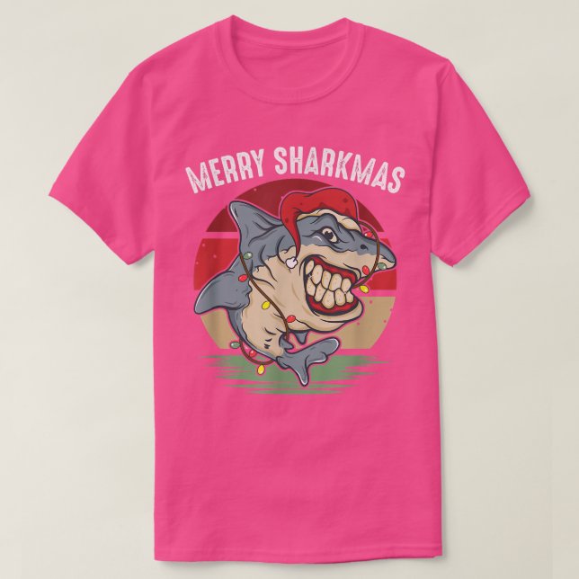 Camiseta MERRY SHARKMAS Funny Christmas Great White Shark S (Frente do Design)