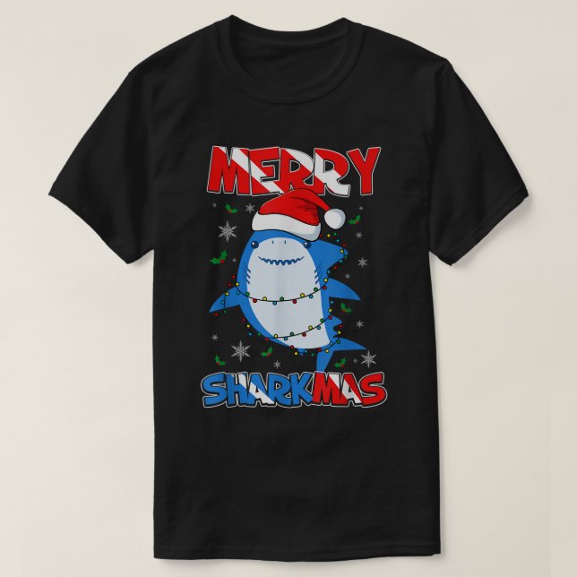 Camiseta Merry Sharkmas Santa Claus The Great White Shark C (Frente do Design)