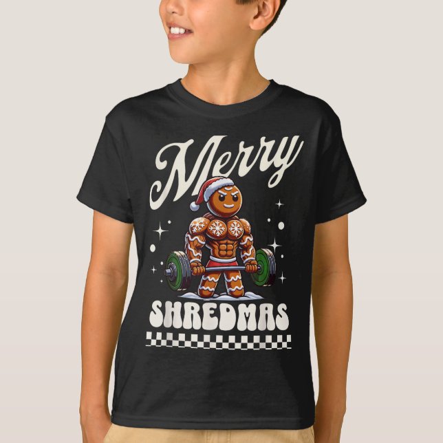 Camiseta Merry Shredmas Christmas Gym Gingerbread Workout M (Frente)