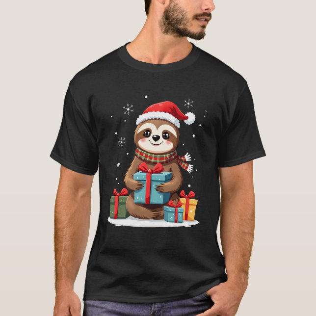 Camiseta Merry Slothmas cute Christmas sloth Santa hat Xmas (Frente)