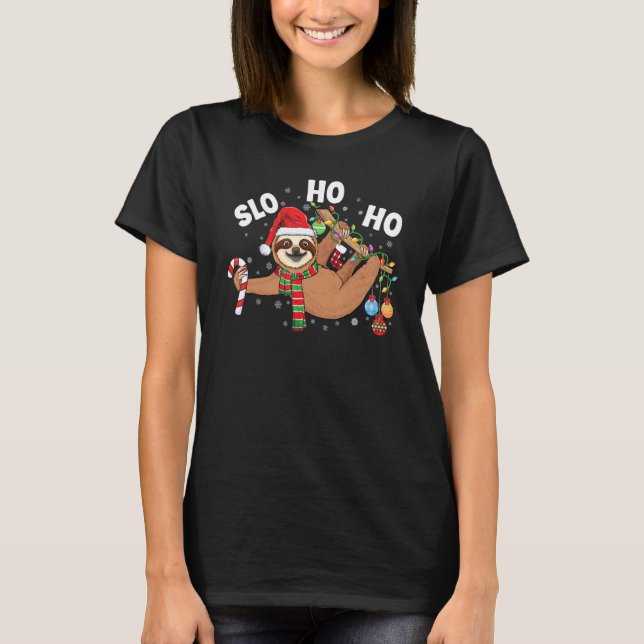 Camiseta Merry Slothmas cute Xmas sloth Santa hat Christmas (Frente)