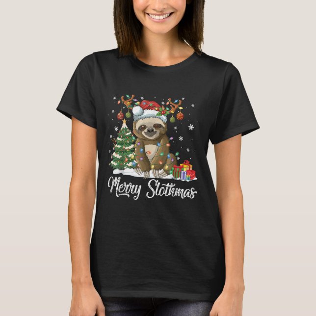 Camiseta Merry Slothmas Funny Sloth Christmas Tree Lights X (Frente)