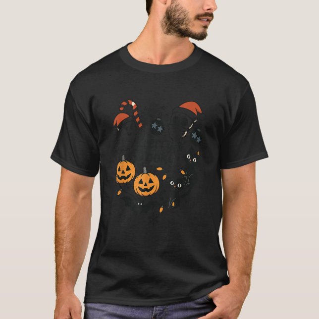 Camiseta Merry Spooky Halloween Christmas Cute Cats Pumpkin (Frente)