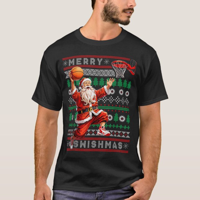 Camiseta Merry Swishmas Basketball Ugly Christmas Xmas Men  (Frente)