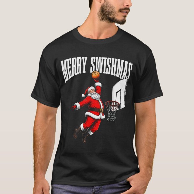 Camiseta Merry Swishmas Basketball Ugly Christmas Xmas Men  (Frente)