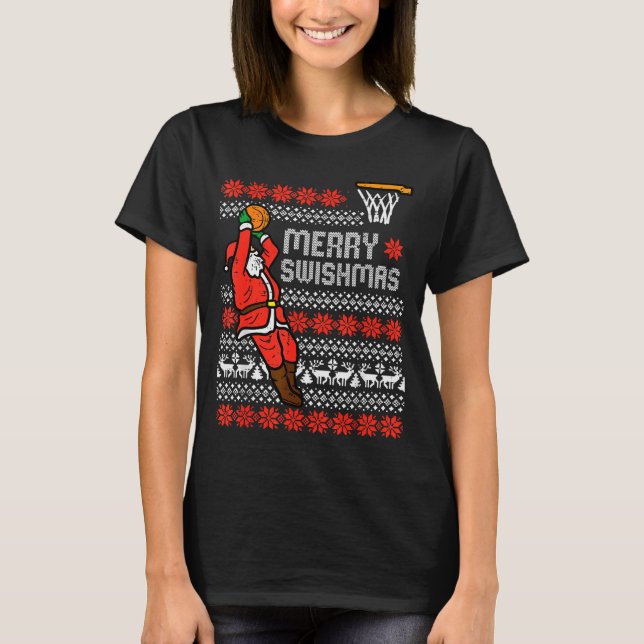 Camiseta Merry Swishmas Basketball Ugly Christmas Xmas Men  (Frente)