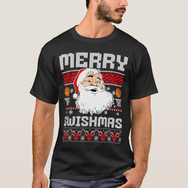 Camiseta Merry Swishmas Basketball Xmas Ugly Christmas Men  (Frente)