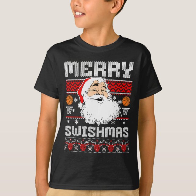 Camiseta Merry Swishmas Basketball Xmas Ugly Christmas Men  (Frente)