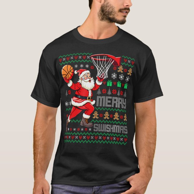 Camiseta Merry Swishmas X-Mas Basketball Ugly Christmas 	 S (Frente)