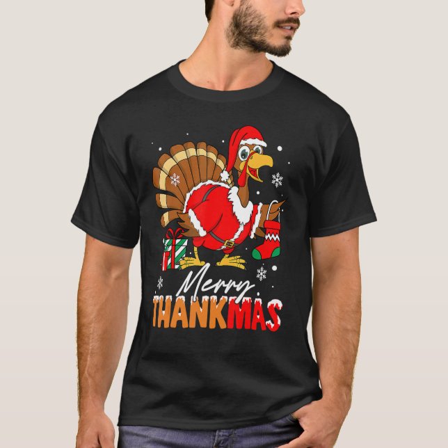 Camiseta Merry Thankmas Turkey Santa Hat Thanksgiving Chris (Frente)