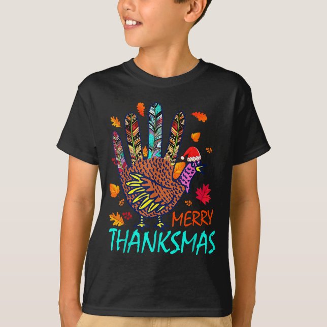 Camiseta Merry Thanksmas Happy Thanksgiving Christmas Turke (Frente)