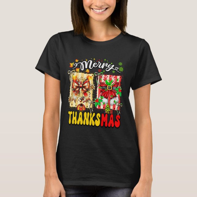 Camiseta Merry Thanksmas Thanksgiving Christmas Coquette Bo (Frente)