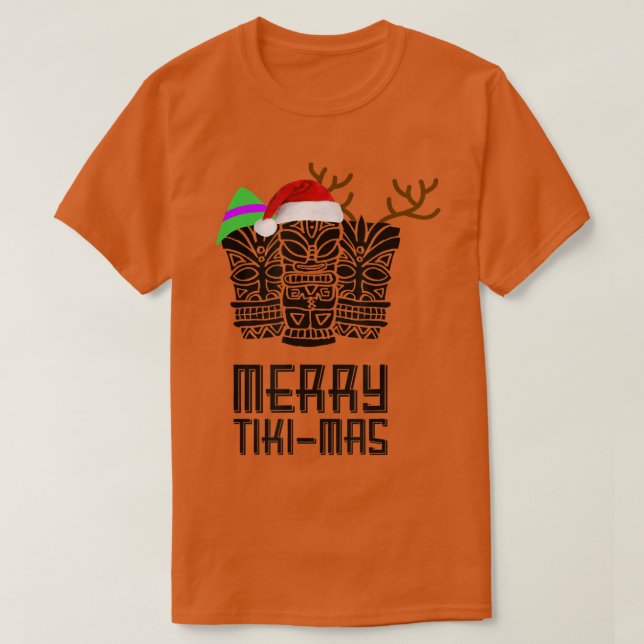 Camiseta Merry TikiMas Christmas , Santa Hat Tiki Tee  (Frente do Design)