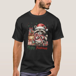 Camiseta Merry Trashmas Cute Santa Raccoon Lover Candy Cane