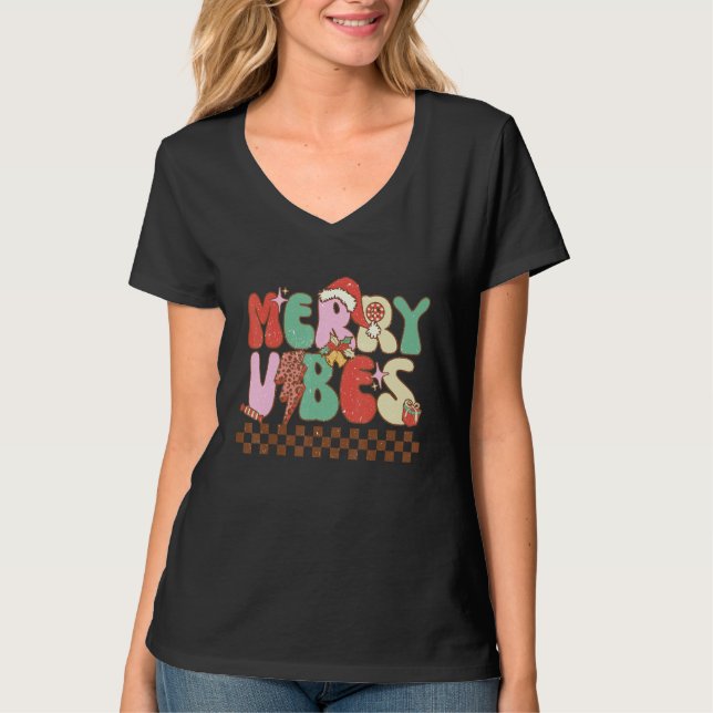 Camiseta Merry Vibes Retro Christmas Candy Cane Christmas v (Frente)