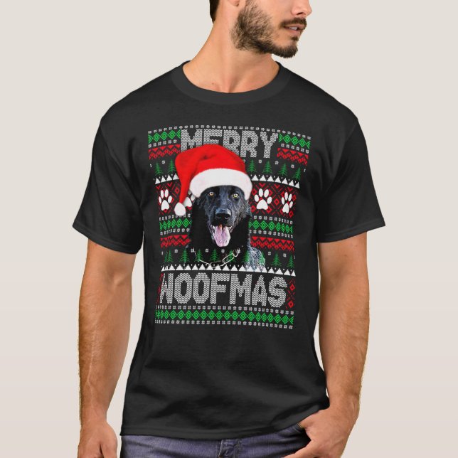 Camiseta Merry Woofmas Black German Shepherd Christmas gift (Frente)