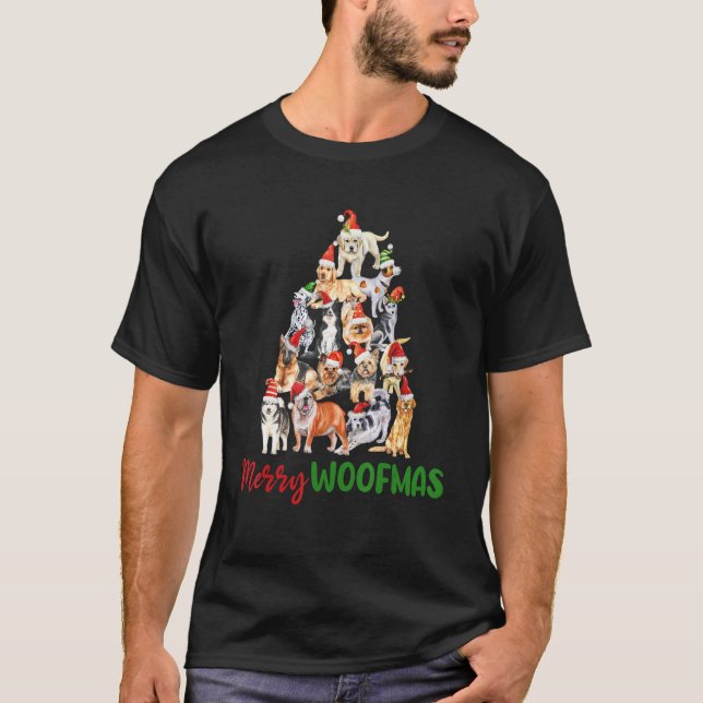 Camiseta Merry Woofmas Dog Tree (Frente)