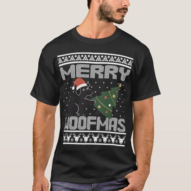 Camiseta Merry Woofmas Funny Dog Christmas Design (Frente)