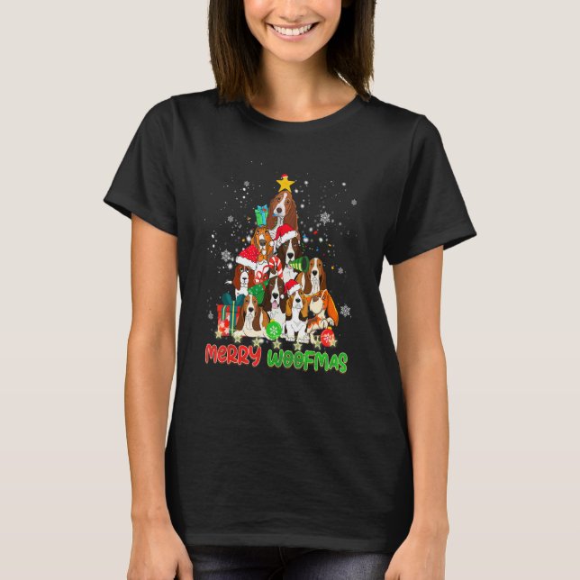 Camiseta Merry Woofmas Merry Christmas For Basset Hound Dog (Frente)