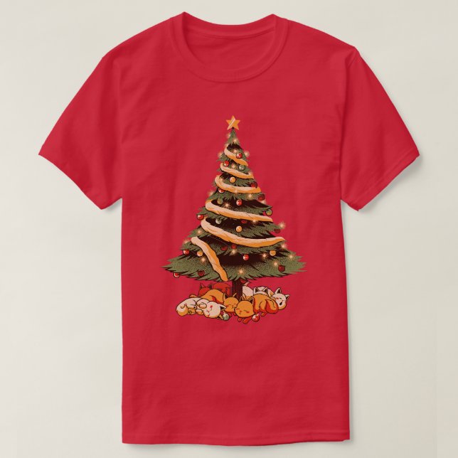 Camiseta Merry Xmas Cat Tree Ugly Sweater por Tobe Fonseca (Frente do Design)